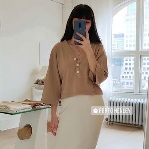 Harly Jae Porto Henley camel color size S/M organic cotton crop top slow fashion